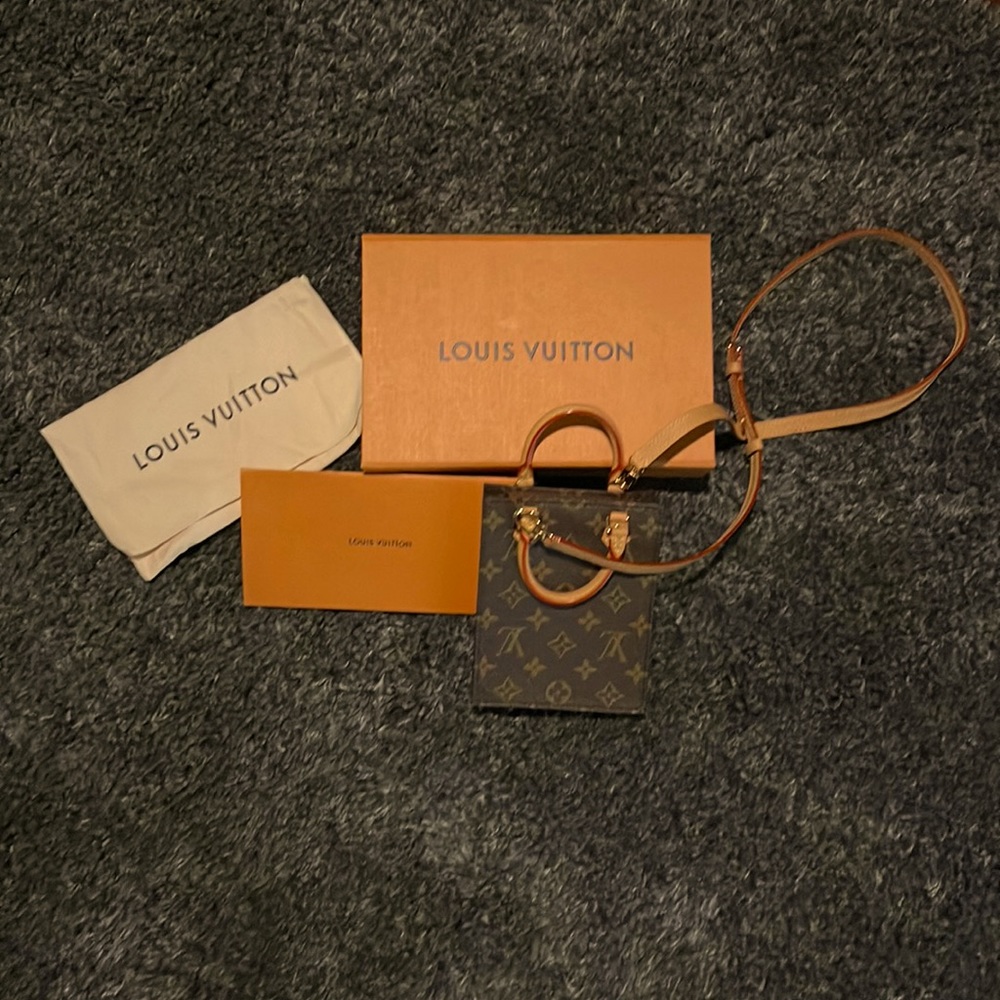 Louis Vuitton Mini Sac Plat Petit Monogram Brown Coated Canvas Crossbody Bag NWT